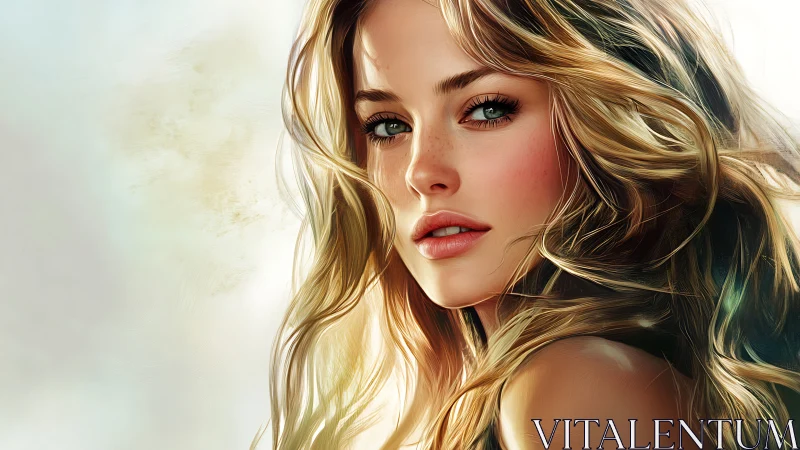 Digital portrait of blonde woman with soft natural lighting.