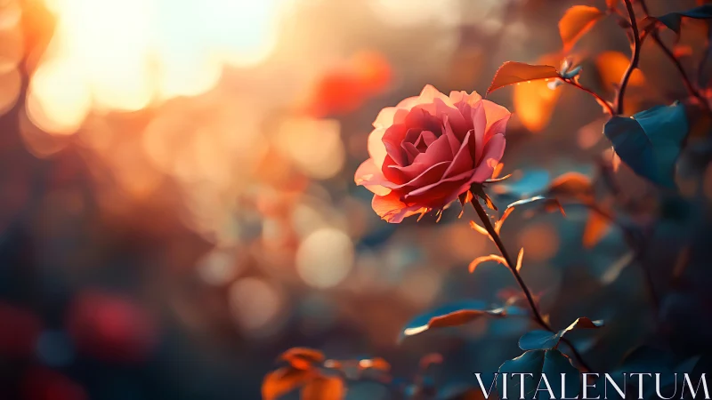 A radiant rose glows in golden sunset light