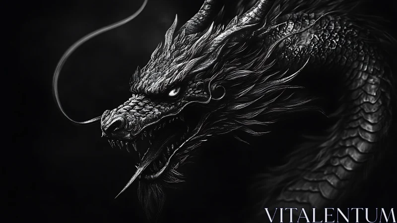 Midnight dragon coils from shadow, carved in liquid silver flame