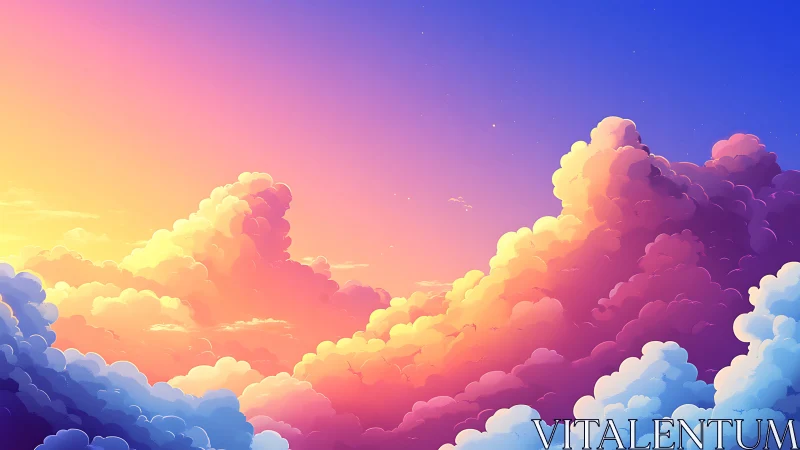 Radiant sunset clouds glow softly in a dreamy pastel sky