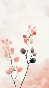 Minimal watercolor branches with soft pink foliage.
