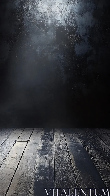 Dark wooden studio floor under moody directional light.