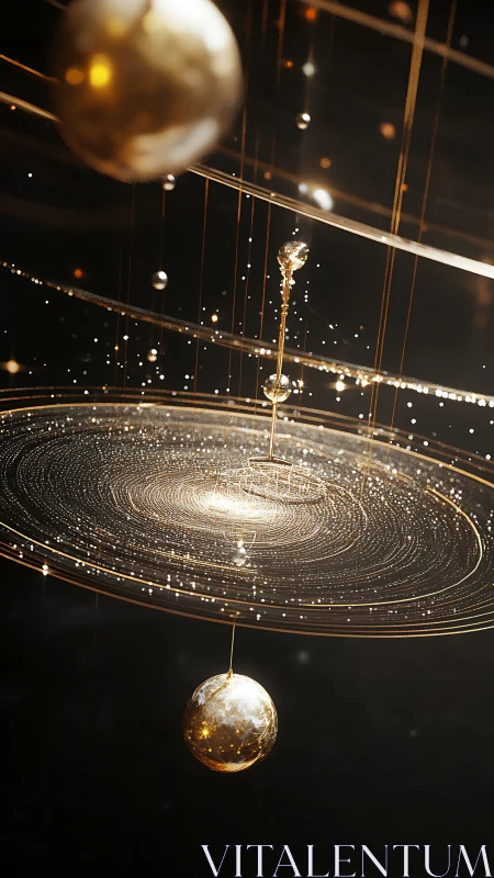 Parametric golden orrery renders concentric orbital light paths