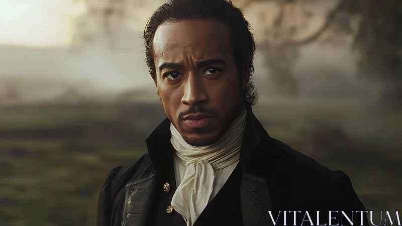 Regency-era gentleman rendered in moody photoreal portrait