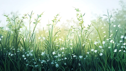 Backlit meadow microflora with high-fidelity atmospheric bloom.