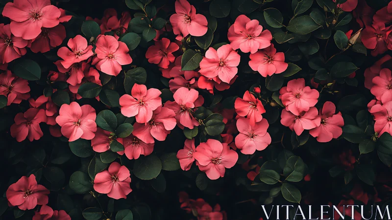 Vibrant Pink Geraniums Dancing Among Lush Green Foliage.