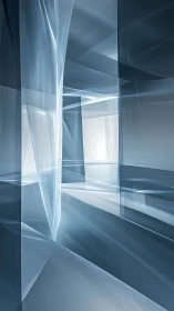 Translucent geometric planes intersect in a cool-toned space