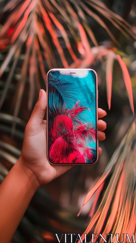 Vibrant Palm Fronds Frame a Stunning Phone Display.