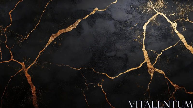 Golden faultlines across midnight stone, quietly blazing.