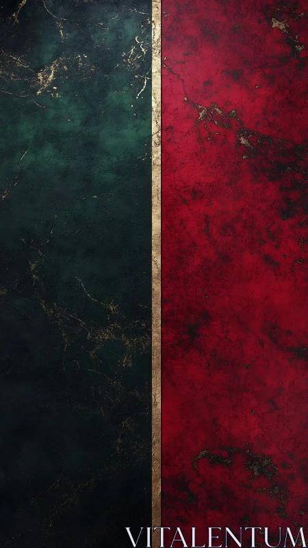 Bipartite textured panel with red and green marbled fields.