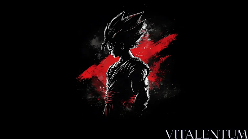 Silhouetted warrior profile over bold red paint streak.