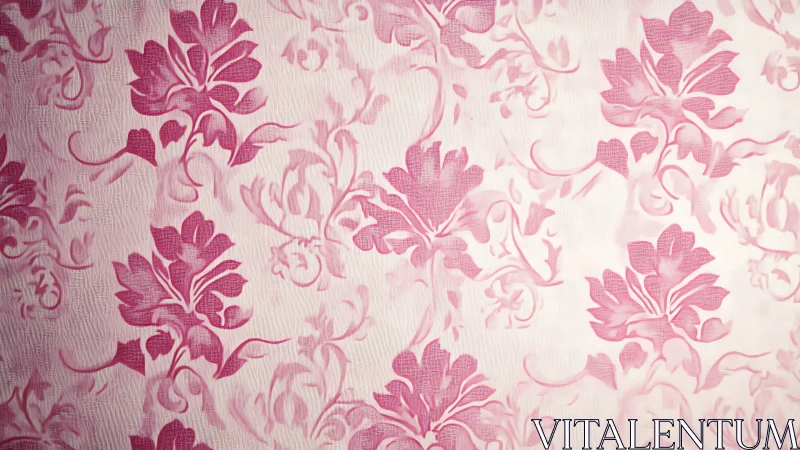 Soft pink floral damask pattern with textured fabric effect.