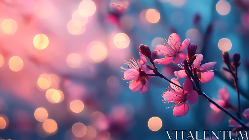 Cherry Blossoms with Bokeh Illumination: Optical Depth Composition.