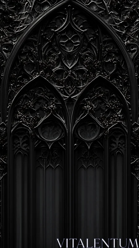 Dark gothic archway with ornate carved detailing panel.
