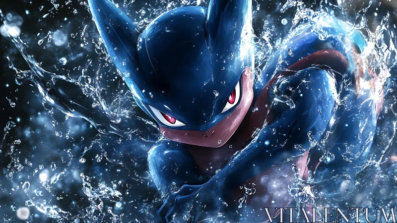 Dynamic water-splash action shot of amphibious warrior creature