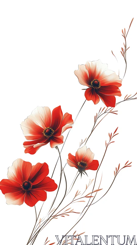 Red and White Cosmos Flowers with Delicate Stems.