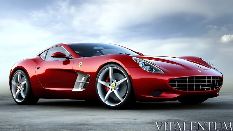 Crimson supercar prowls an open highway of polished sky.