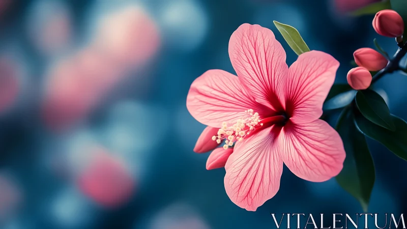 Pink Hibiscus Dreams: Luminous Bloom Against Twilight.