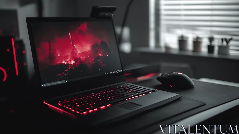 Moody gaming laptop glows softly with red backlit style