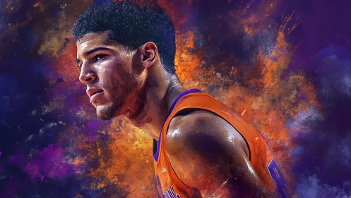 Paint-splashed baller leans into a storm of molten color