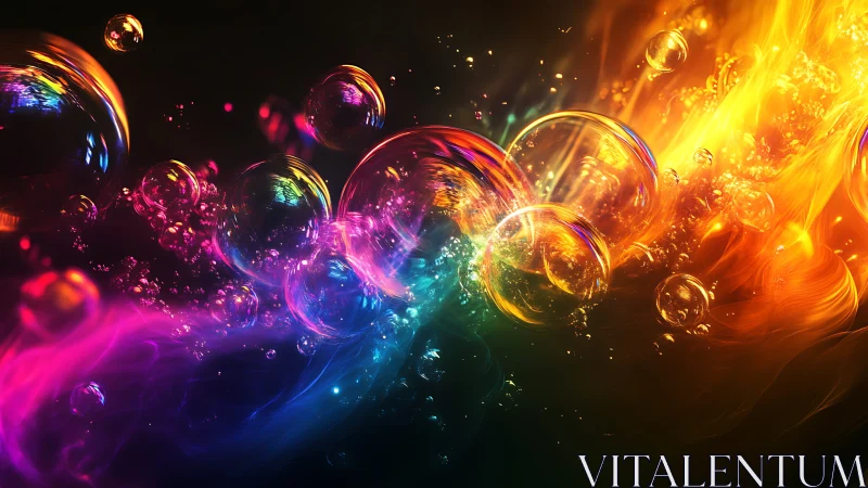 Prismatic bubble tides drifting through liquid neon fire.