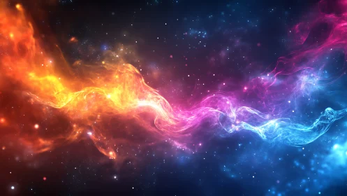 Cosmic ribbon of color flows gently across a starry sky