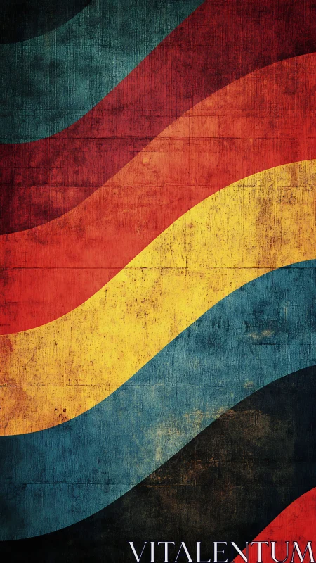 Curved retro color bands with distressed grunge surface texturing