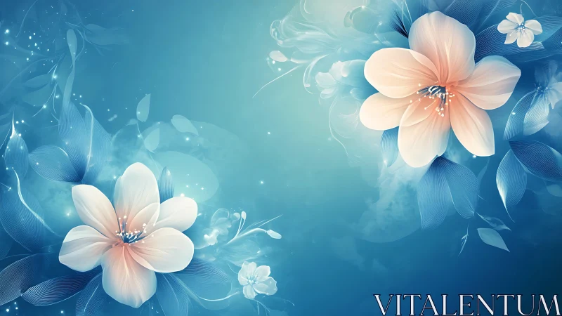 Luminous Blossoms Float Through Cerulean Mist.