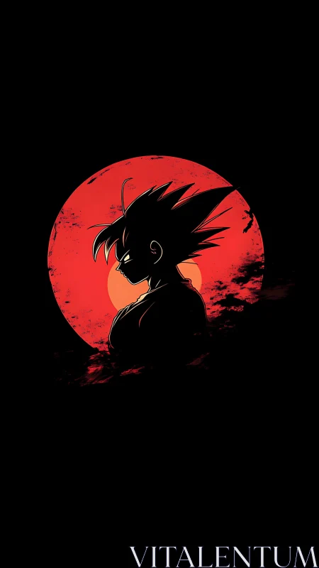 High-contrast anime silhouette against textured red solar disc