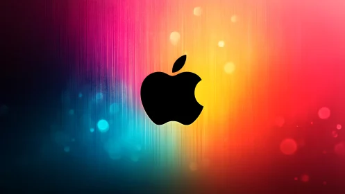 Silhouette fruit logo over radiant bokeh gradient field.