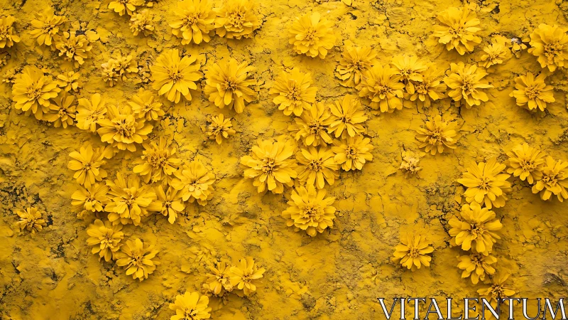 Densely Layered Daisy Composite on Weathered Ochre Surface.