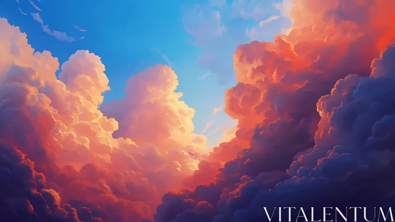 Sunlit cotton clouds drifting through a painted sky.