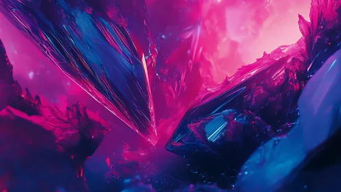 Iridescent magenta cyan crystal shards in neon volumetric glow