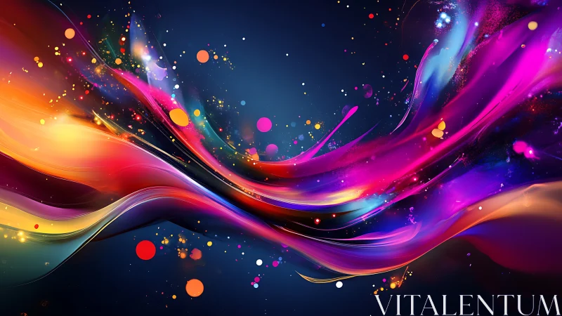 Chromatic light ribbons curve across deep space background