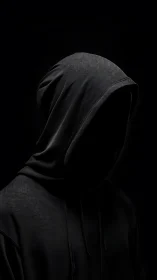 Shadowed hooded figure in dramatic low key portrait study.