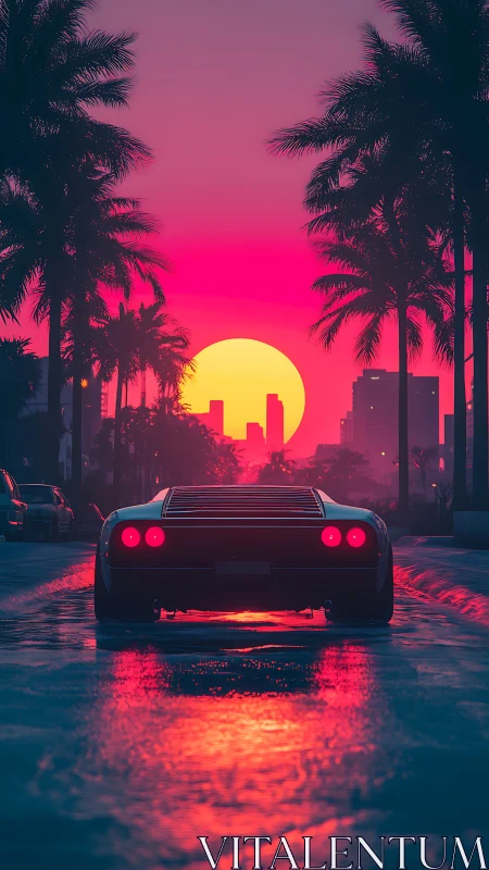 Retro sunset cruise under neon-soaked palm shadows.