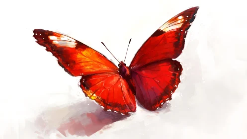 Crimson butterfly on white in expressive digital brushwork.