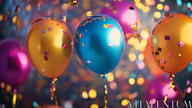 Colorful Balloons with Confetti in Festive Celebration.