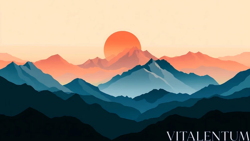 Sunrise cascades over layered dreamlike mountain ridges.