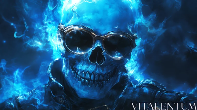 Spectral blue skull portrait with thermodynamic flame optics.