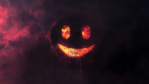 Smoldering smiley burns through storm-dark digital clouds