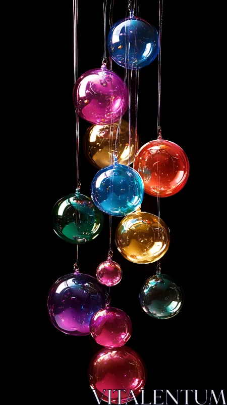Suspended glass orbs glow with saturated translucent color