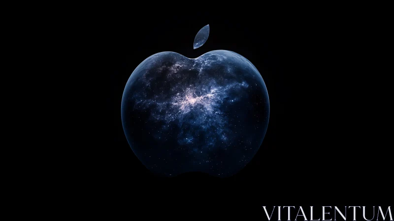 Galactic nebula encapsulated in stylized apple silhouette.