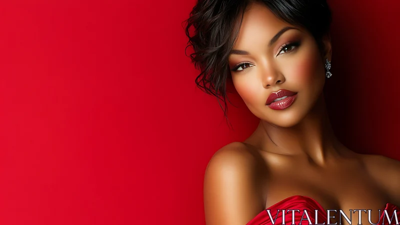 Glamorous portrait in monochrome red with cinematic lighting.