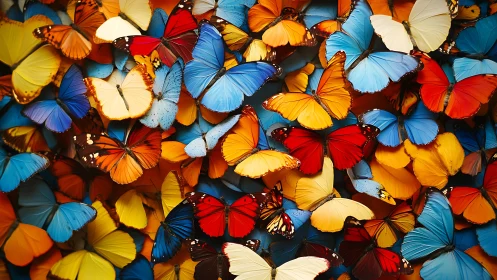 High-saturation multicolored butterfly cluster with shallow depth