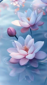 Dreamy Lotus Blossoms Float Upon Mirrored Water's Twilight Canvas