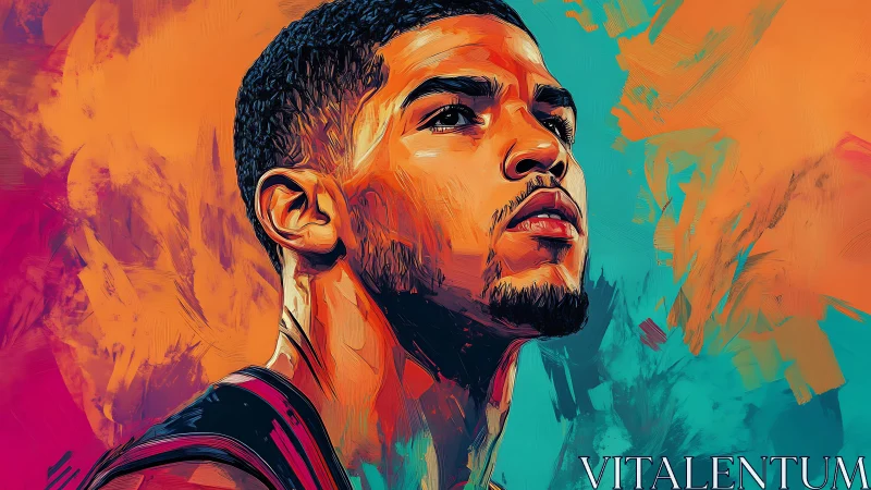 Digital painting portrait with expressive chromatic brushwork.