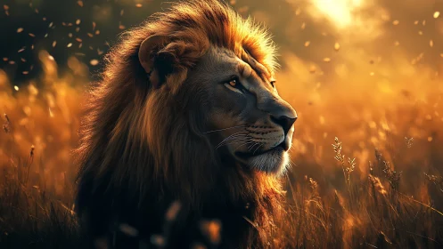 Digital lion profile rendered in warm backlit field