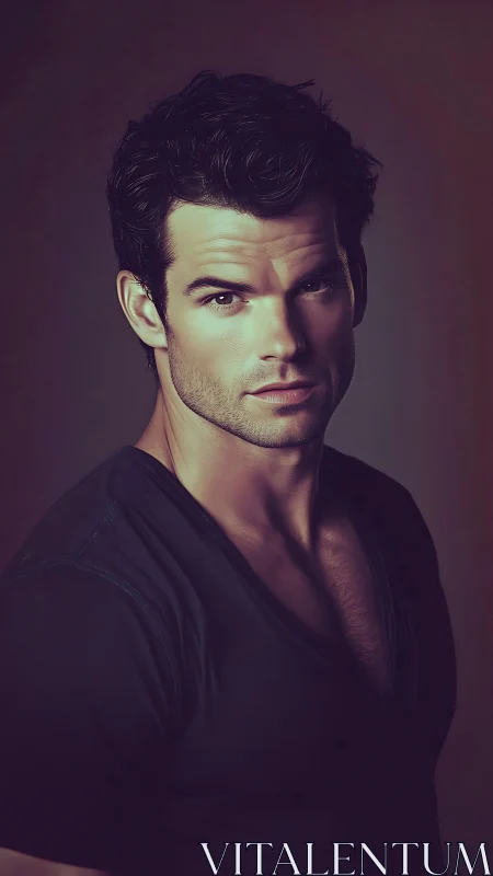 Moody portrait of a confident man in dramatic lighting.