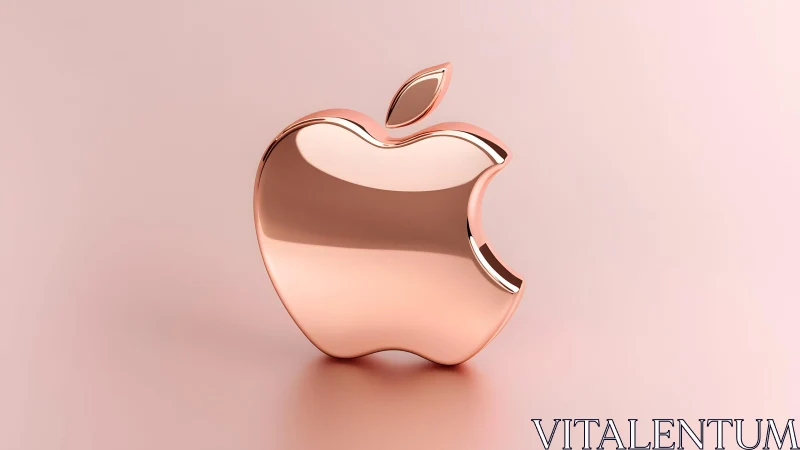 Shiny Rose Gold Apple Logo in Minimalist 3D Render Style.